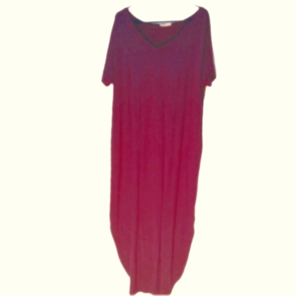 Zenana Outfitter Cruise or Vacation T-Shirt Dress Boho L Red V-Neck Side Pockets - Picture 4 of 6